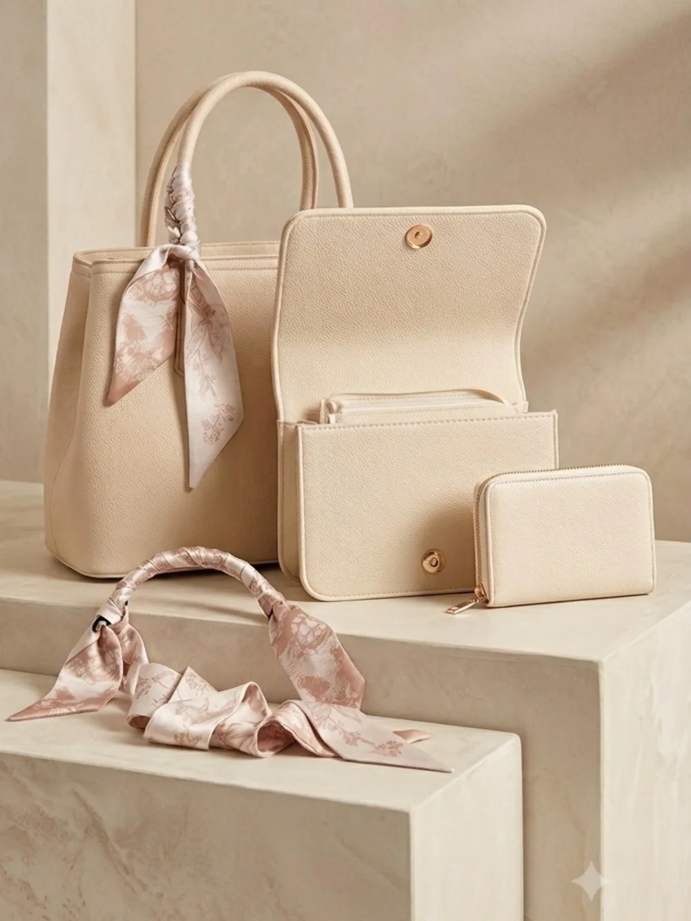 Elegant Cream Tote and Crossbody Bag Set